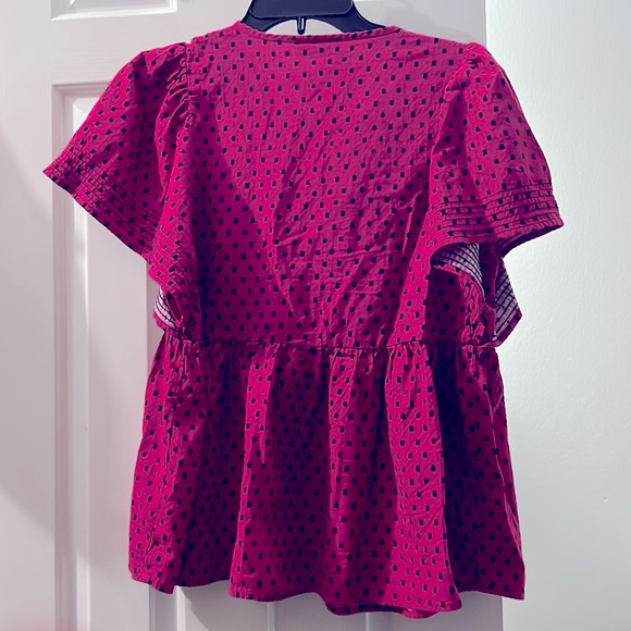 Pink and Black Polka Dot Knox Rose Top with Ruffled Sleeves - Picture 2 of 3